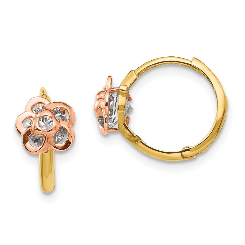14k Yellow &amp; Rose Gold Madi K CZ Flower Hinged Hoop Earrings