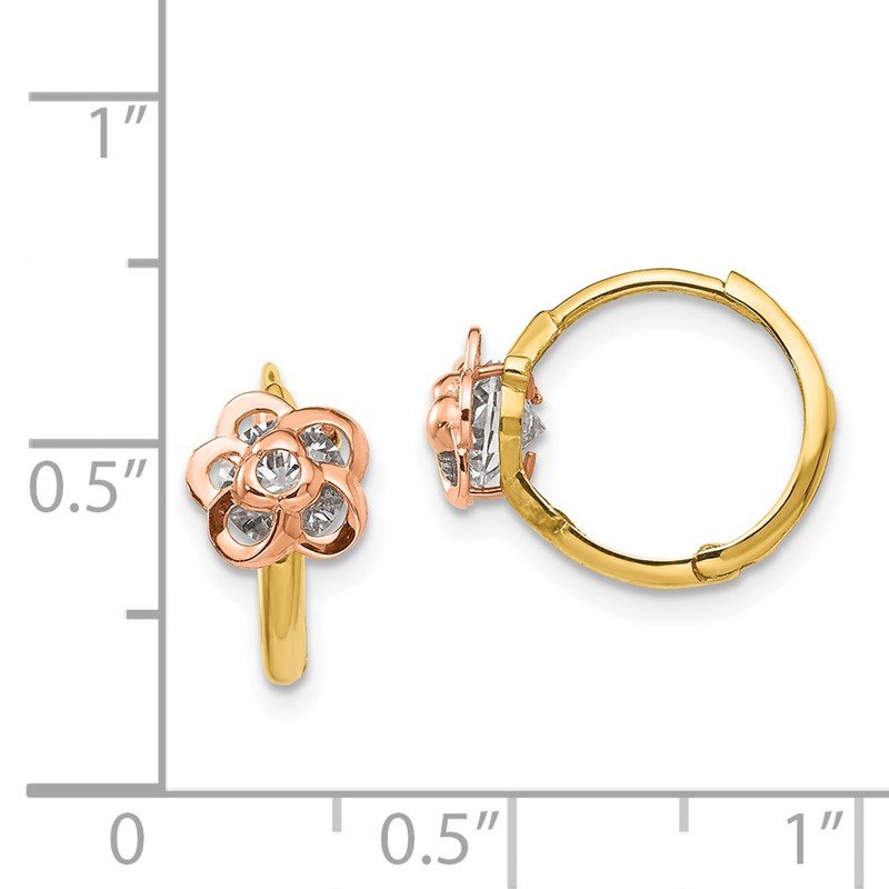 14k Yellow &amp; Rose Gold Madi K CZ Flower Hinged Hoop Earrings