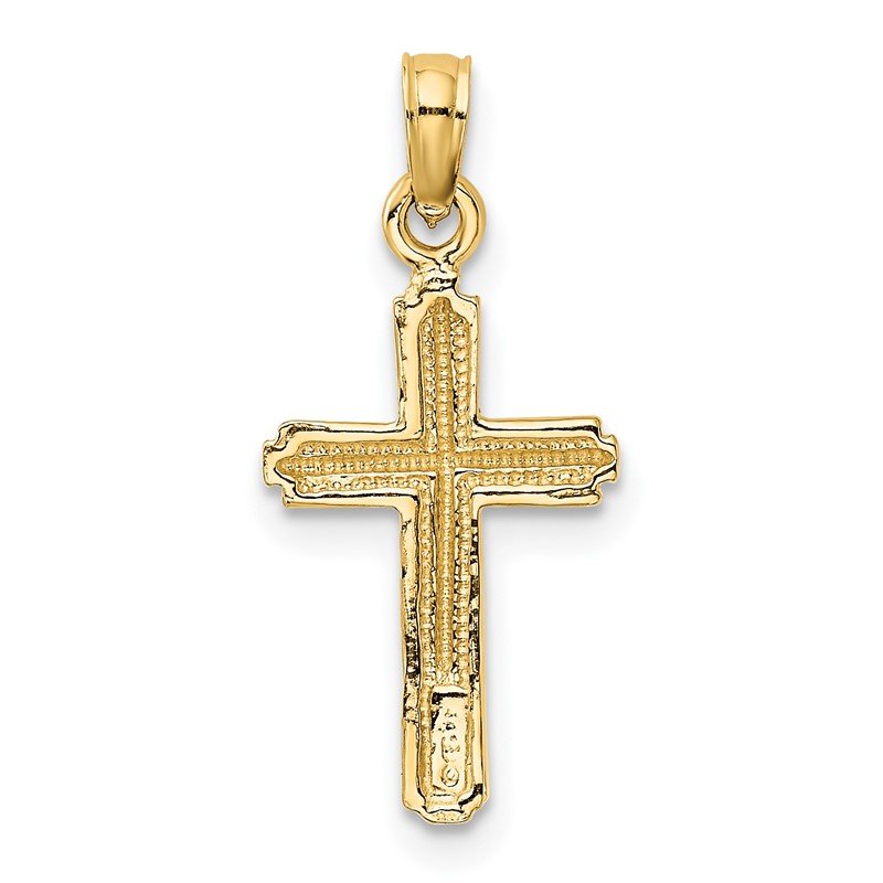 14K Polished Cross With Striped Border Pendant