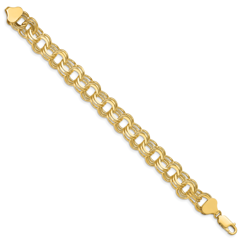 14k 11mm Solid Triple Link 7 inch Charm Bracelet