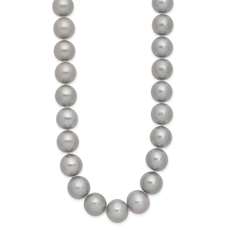 14k White Gold 11-12mm Grey Near-Round Freshwater Cultured Pearl 18 inch Necklace
