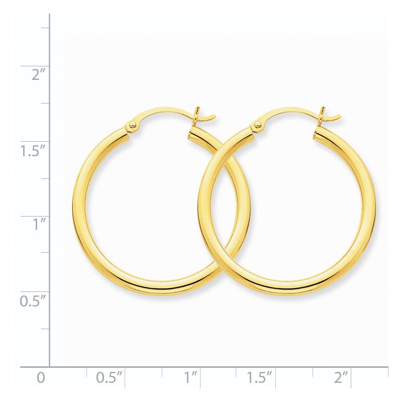 14K 2.5x30mm Polished Round Tube Hoop Earrings