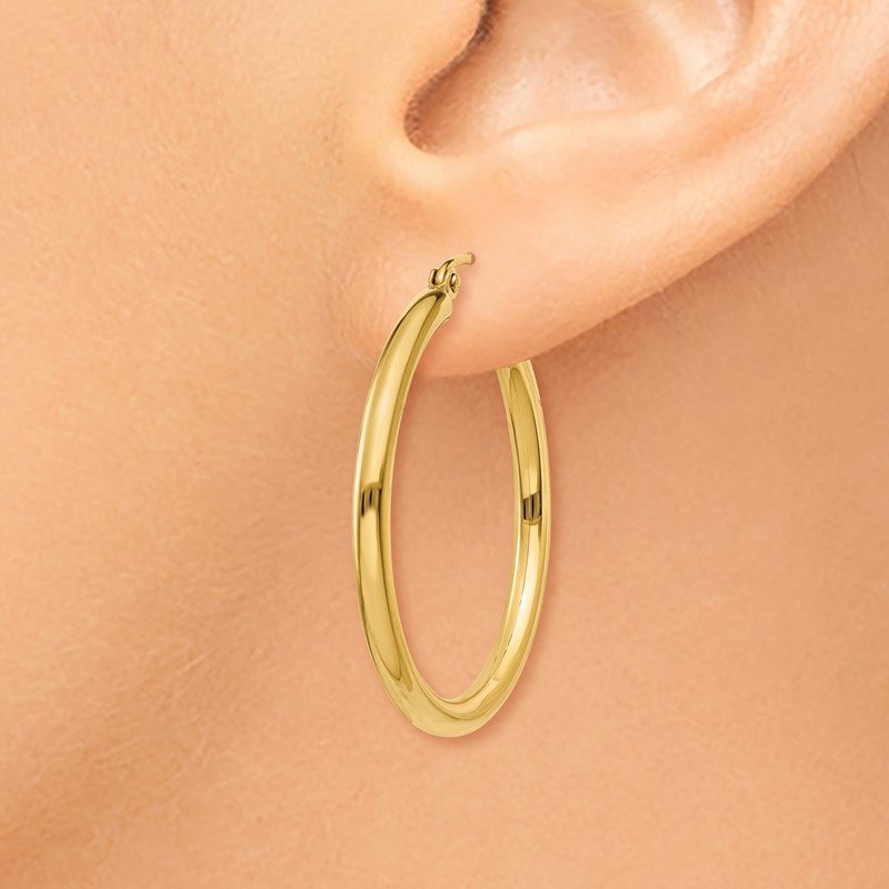 14K 2.5x30mm Polished Round Tube Hoop Earrings