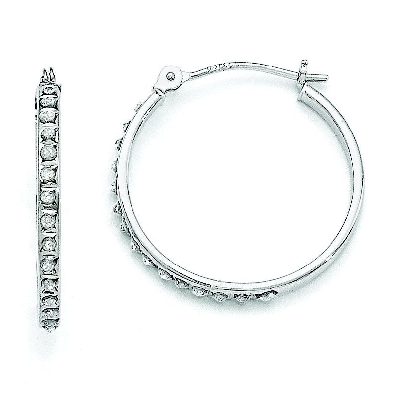 14k White Gold Diamond Fascination Round Hinged Hoop Earrings