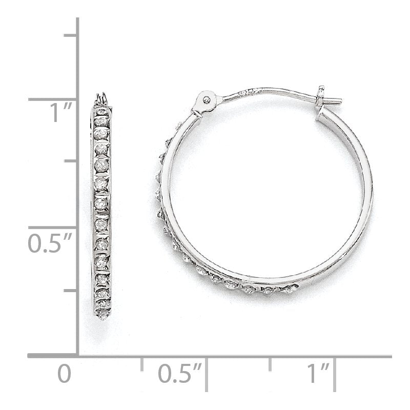 14k White Gold Diamond Fascination Round Hinged Hoop Earrings