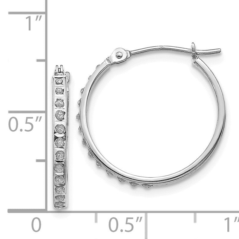 14k White Gold Diamond Fascination Round Hinged Hoop Earrings