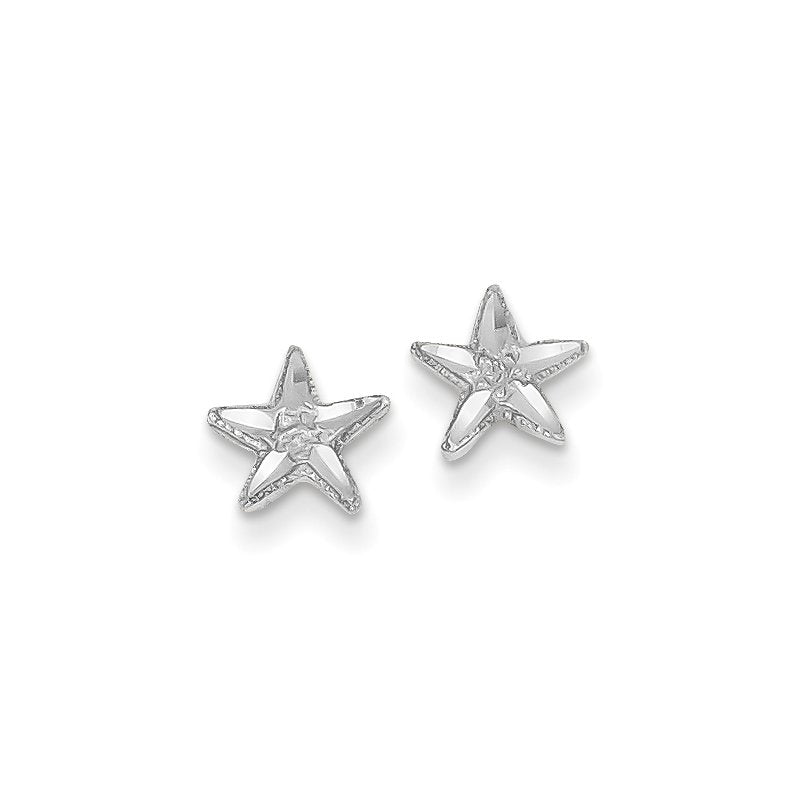 14k White Gold Diamond-cut Starfish Earrings