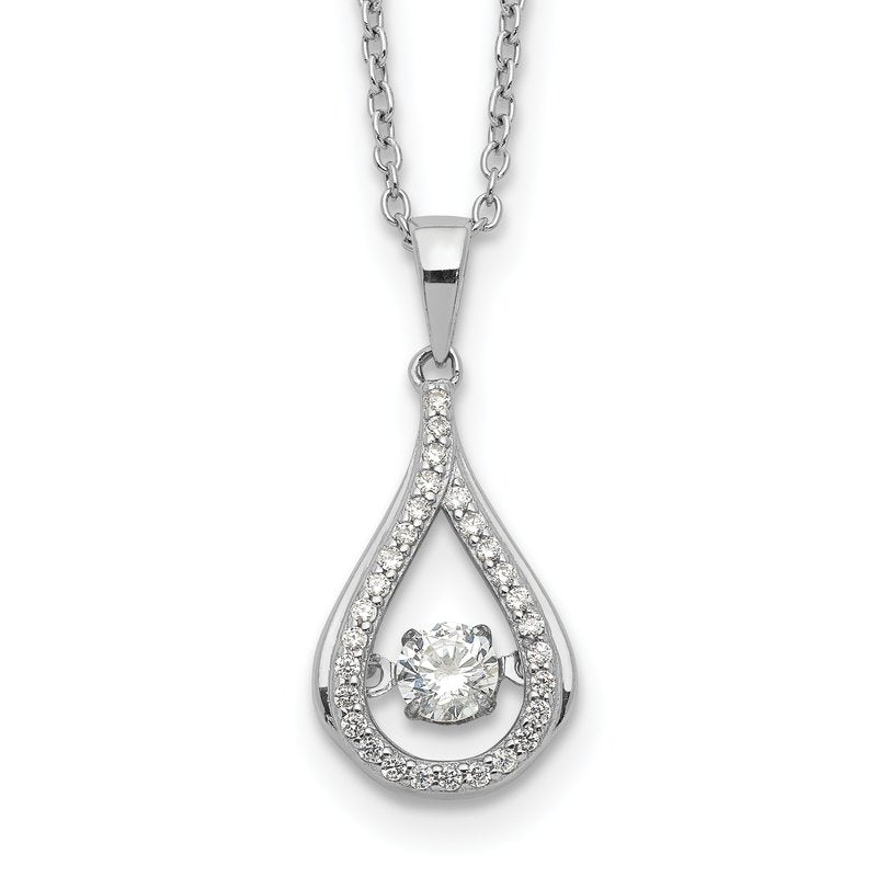 Sterling Silver Rhodium-plated Brilliant-cut Vibrant CZ Teardrop 18 Inch Necklace
