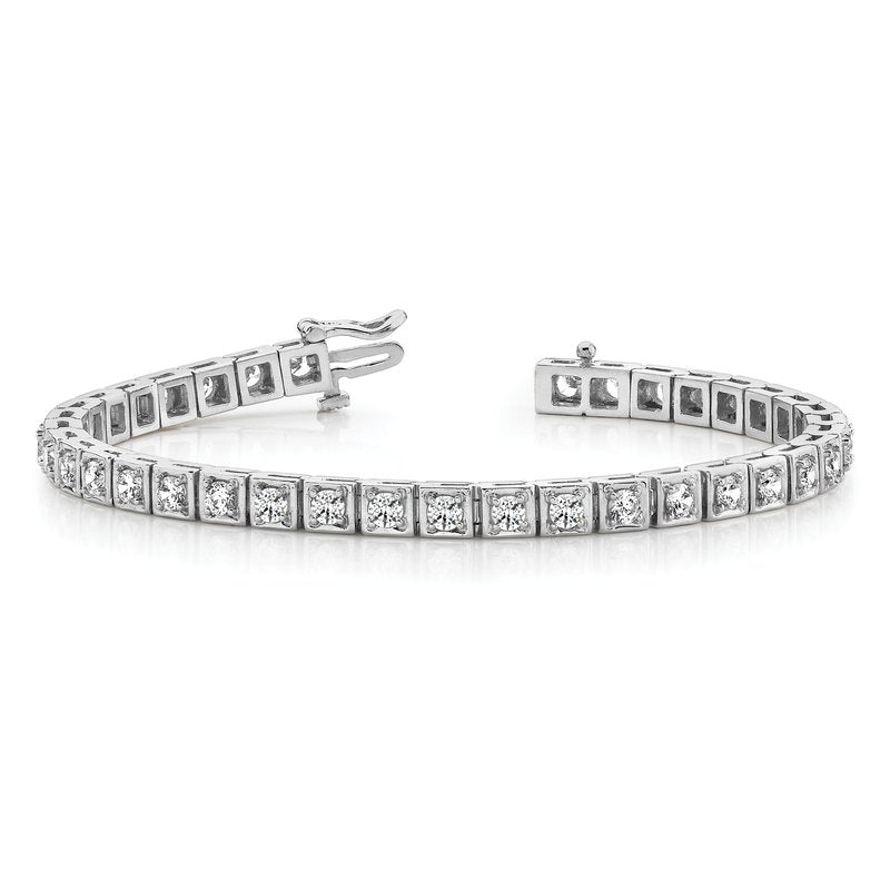 14k White Gold Complete 5.1 carat Round AA Diamond 4-prong 7 inch Tennis Bracelet