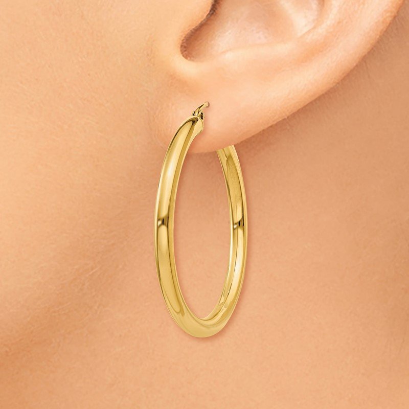 14K 3x35mm Polished Tube Hoop Earrings