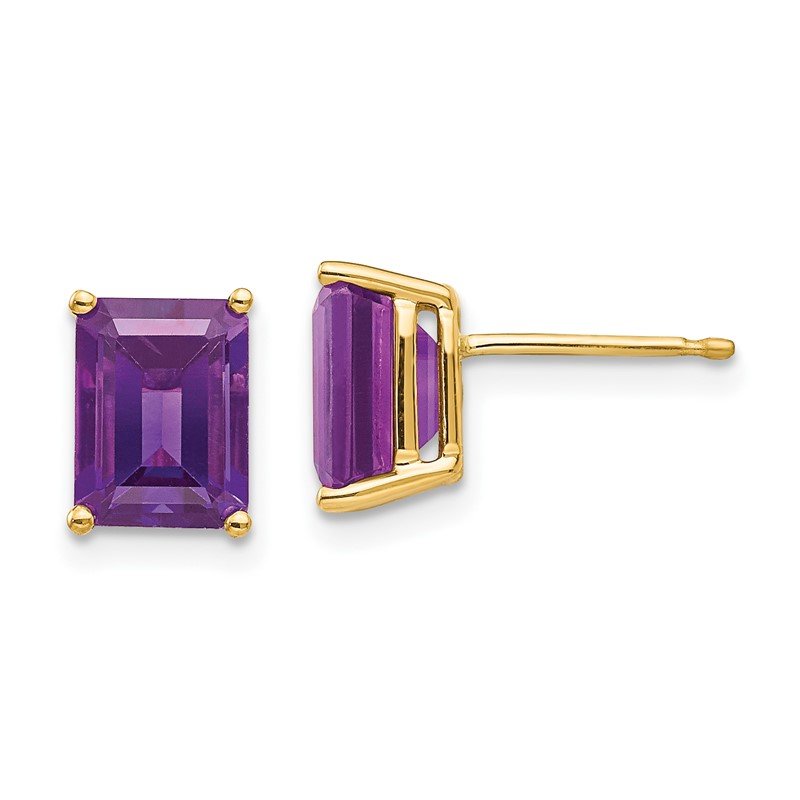 14k 8x6mm Emerald-Cut Amethyst Post Earrings