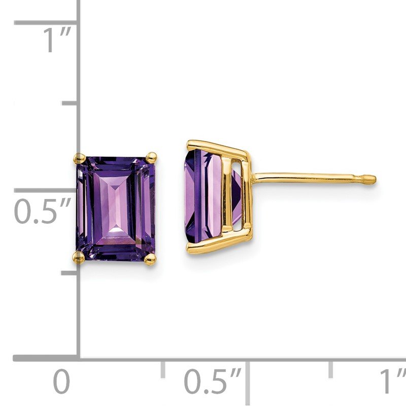 14k 8x6mm Emerald-Cut Amethyst Post Earrings