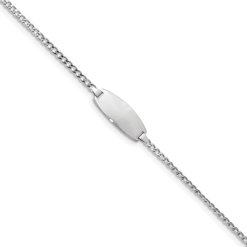 14k White Gold Polished Semi-Solid Chain/Solid Plate Curb Link Oval 18.5x8.5mm Plate 5.5 inch Baby/Child ID Bracelet