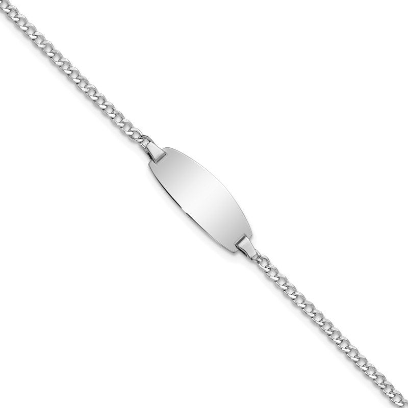 14k White Gold Polished Semi-Solid Chain/Solid Plate Curb Link Oval 18.5x8.5mm Plate 5.5 inch Baby/Child ID Bracelet