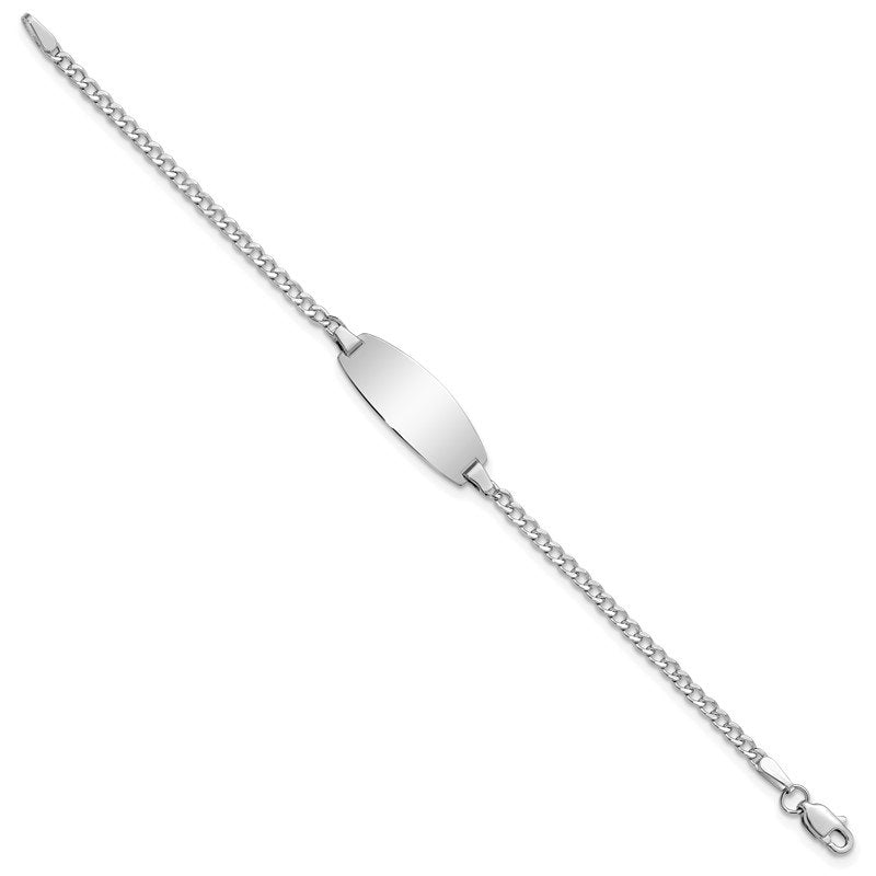 14k White Gold Polished Semi-Solid Chain/Solid Plate Curb Link Oval 18.5x8.5mm Plate 5.5 inch Baby/Child ID Bracelet