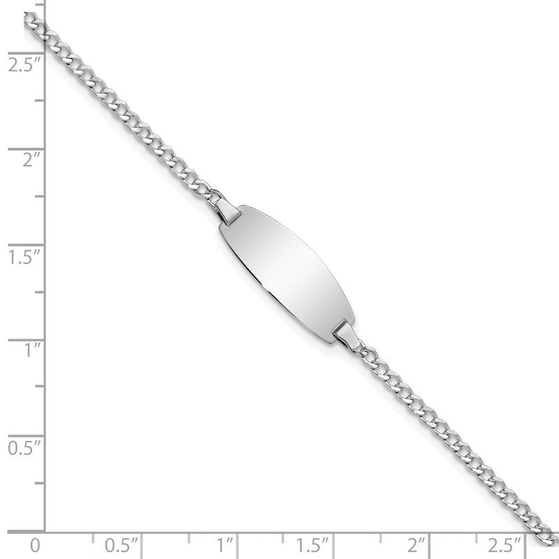 14k White Gold Polished Semi-Solid Chain/Solid Plate Curb Link Oval 18.5x8.5mm Plate 5.5 inch Baby/Child ID Bracelet