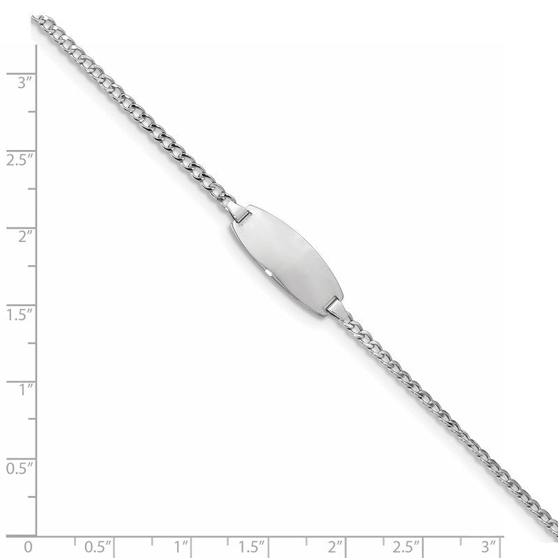 14k White Gold Polished Semi-Solid Chain/Solid Plate Curb Link Oval 18.5x8.5mm Plate 5.5 inch Baby/Child ID Bracelet