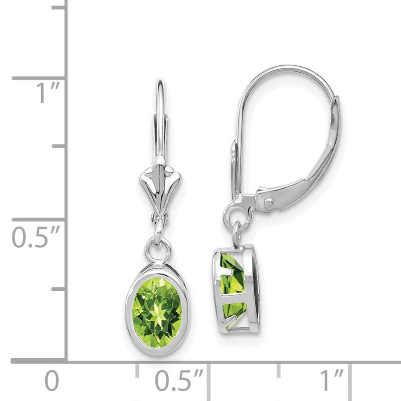 14k White Gold 7x5mm Oval Peridot Bezel Leverback Dangle Earrings