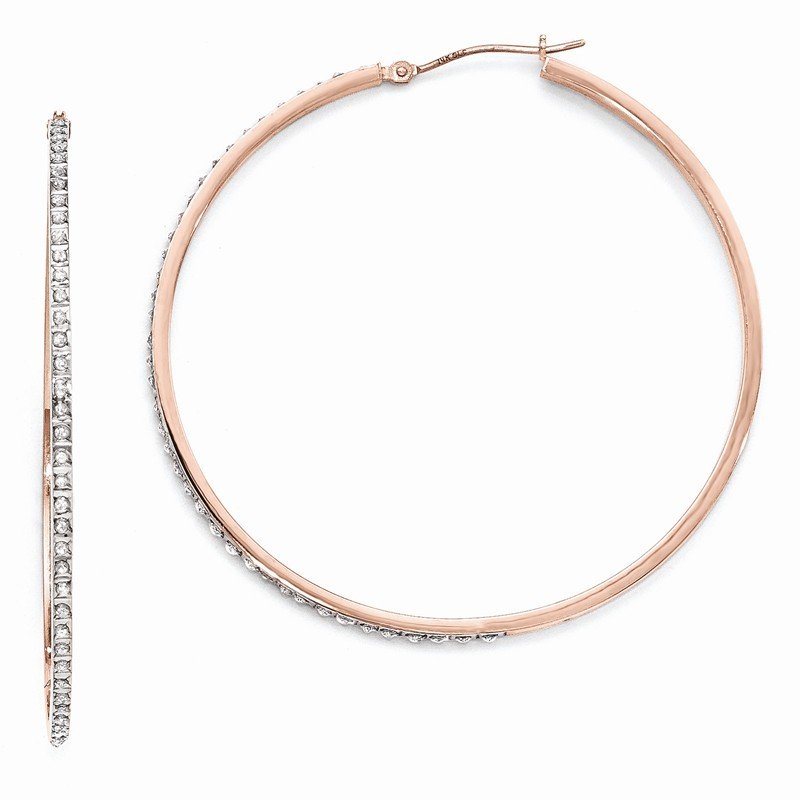 14k Rose Gold Diamond Fascination Round Hinged Hoop Earrings
