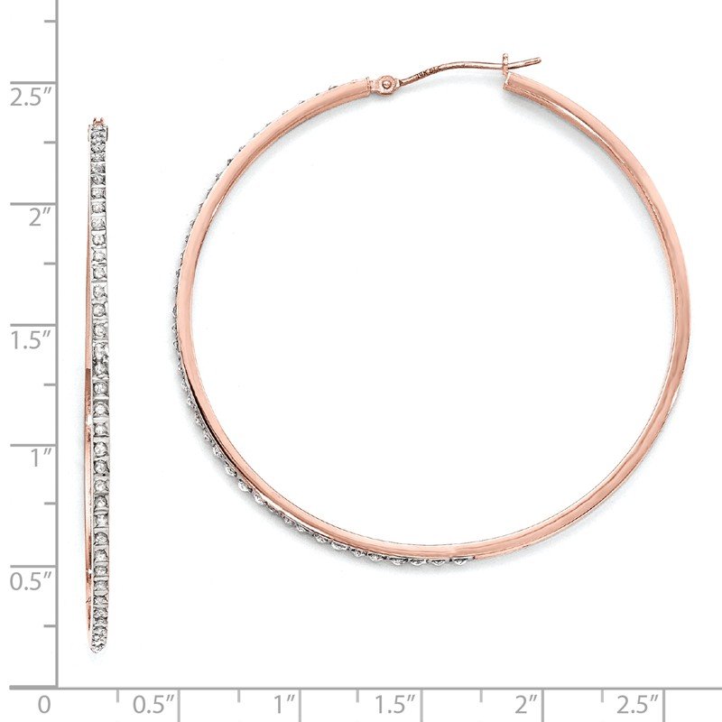14k Rose Gold Diamond Fascination Round Hinged Hoop Earrings