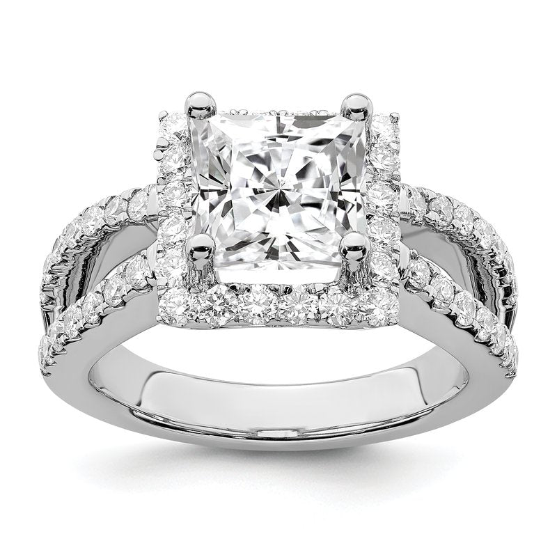 14K White Gold 3/4 carat Lab Grown Diamond VS/SI  D E F  Semi Mount Princess Halo Engagement Ring