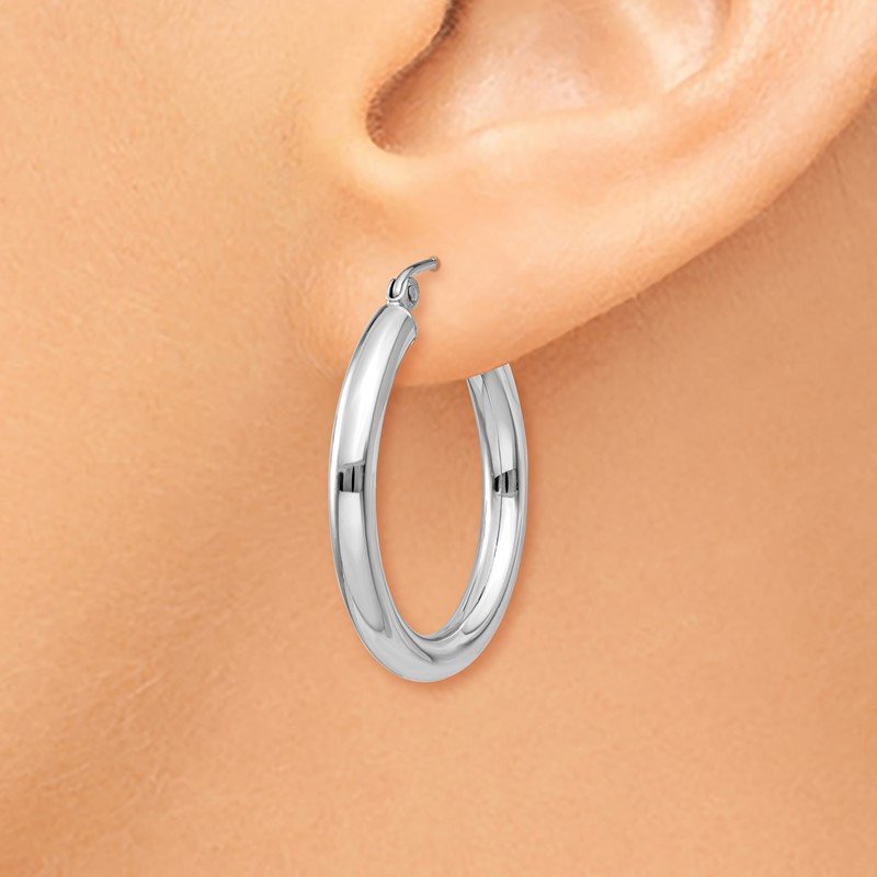 14K White Gold 3x25mm Polished Tube Hoop Earrings