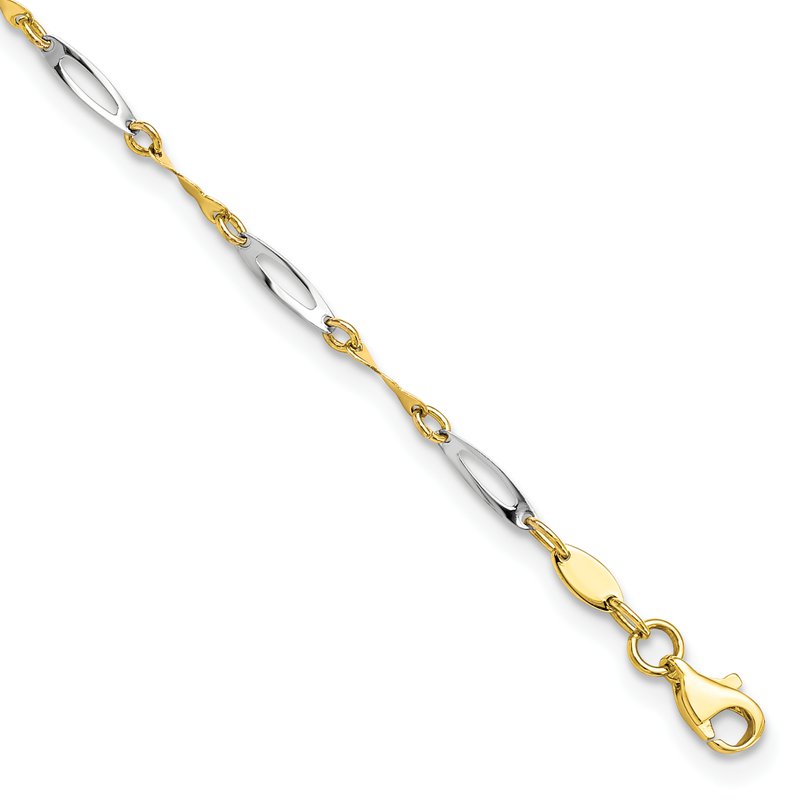 10K Two-tone Twisted Link 9 inch Plus 1 inch Extender - Total 10 inch Anklet