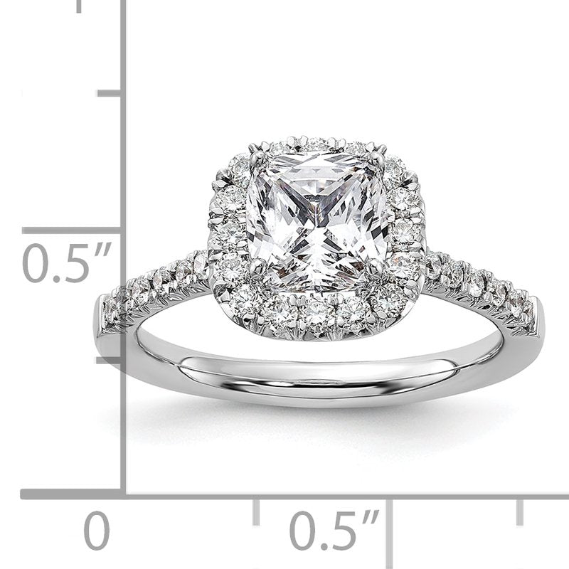 14K White Gold 3/8 carat Lab Grown Diamond VS+ F+ Semi-Mount Cushion Halo Engagement Ring