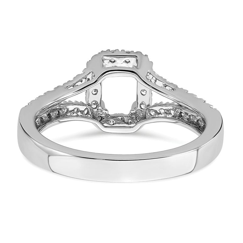 14K White Gold 3/8 carat Lab Grown Diamond VS+ F+ Semi-Mount Emerald Halo Engagement Ring