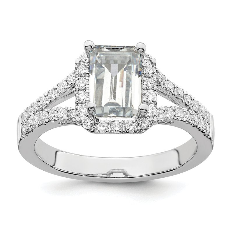 14K White Gold 3/8 carat Lab Grown Diamond VS+ F+ Semi-Mount Emerald Halo Engagement Ring