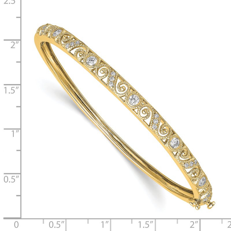 14k Swirl Design Complete 3/4 carat AA Diamond Hinged Oval Bangle Bracelet