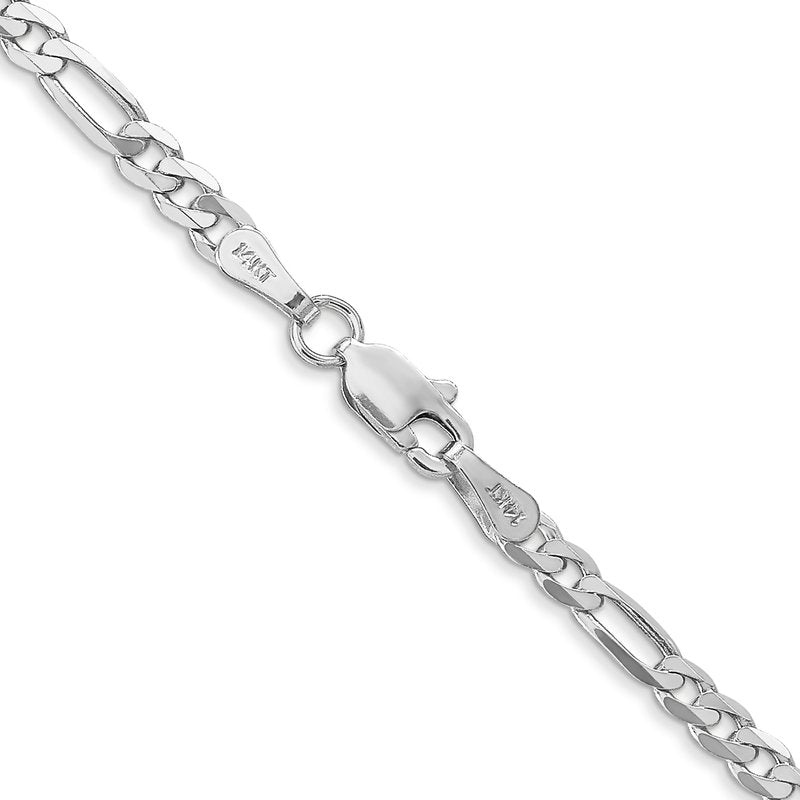 14K White Gold 10 inch 3mm Flat Figaro with Lobster Clasp Anklet