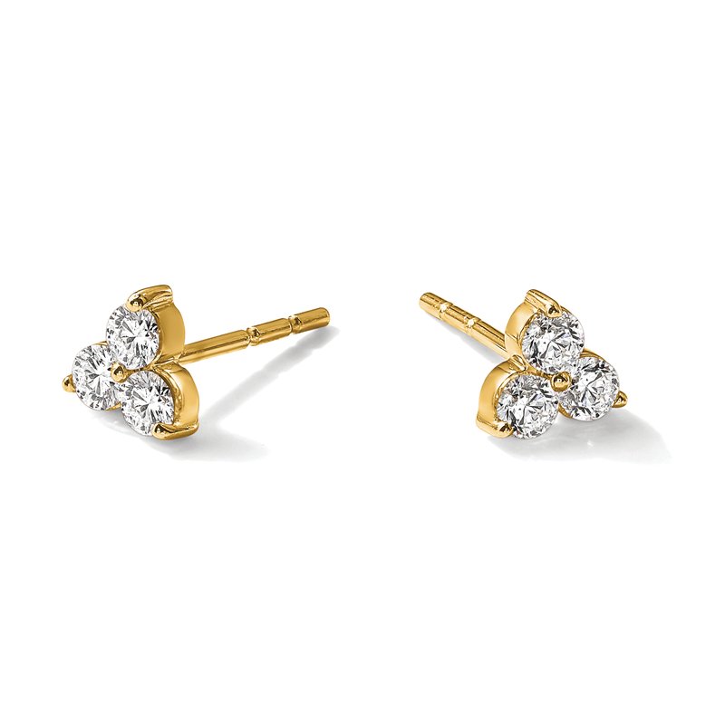 14K White Gold 1/2 carat Lab Grown Diamond VS+ F+ Complete Three Stone Post Stud Earrings