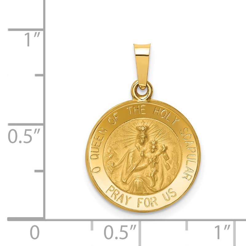 14K Polished and Satin Hollow Queen Of The Holy Scapular Medal Reversible Round Pendant