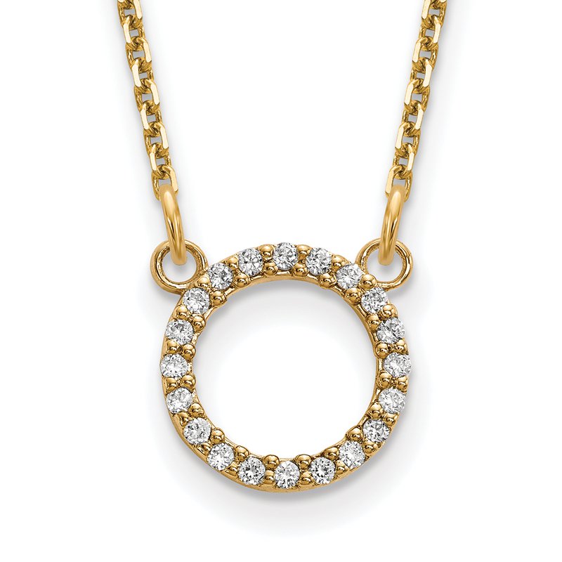 14k Polished 1/15 carat AA Diamond Open Circle 18 inch Necklace