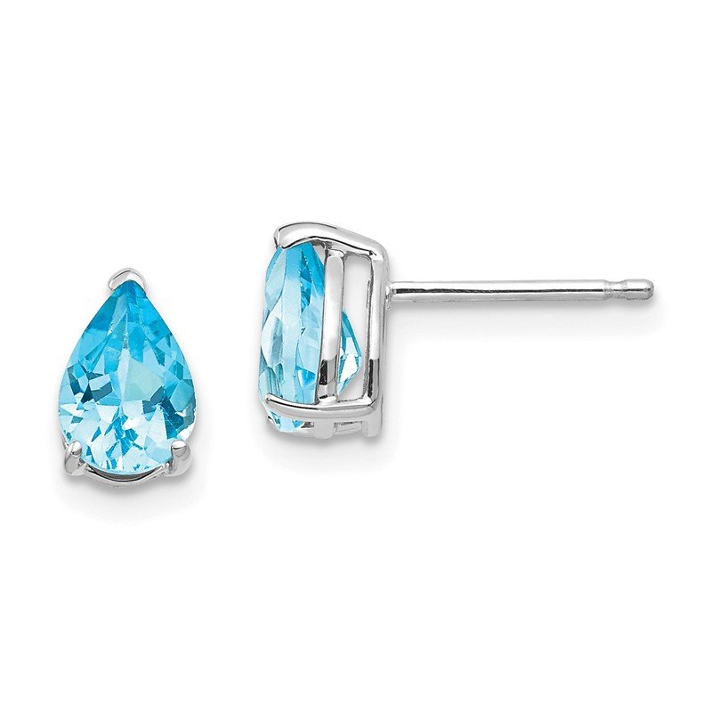 14k White Gold 7x5mm Pear Blue Topaz Post Earrings