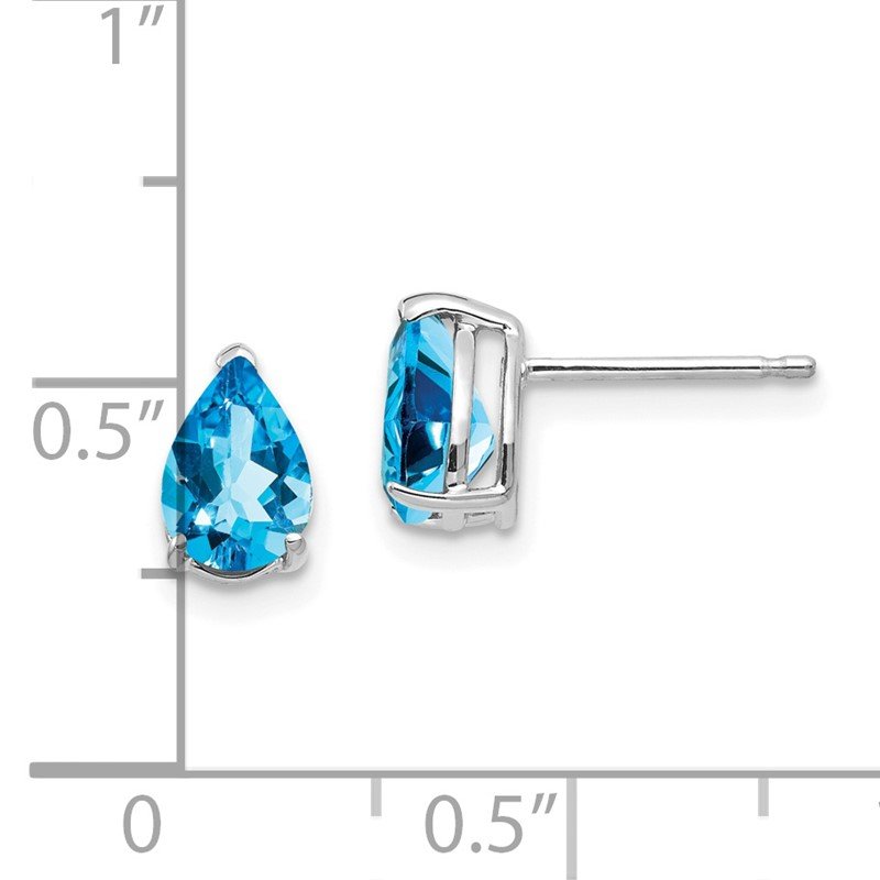 14k White Gold 7x5mm Pear Blue Topaz Post Earrings