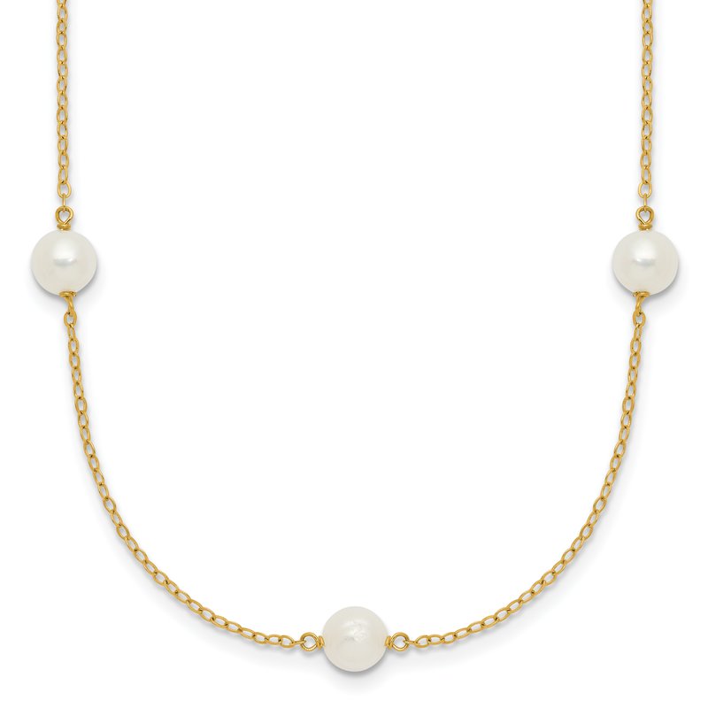 14k 5-6mm White Near-Round Freshwater Cultured Pearl 7-Station 16 inch Necklace