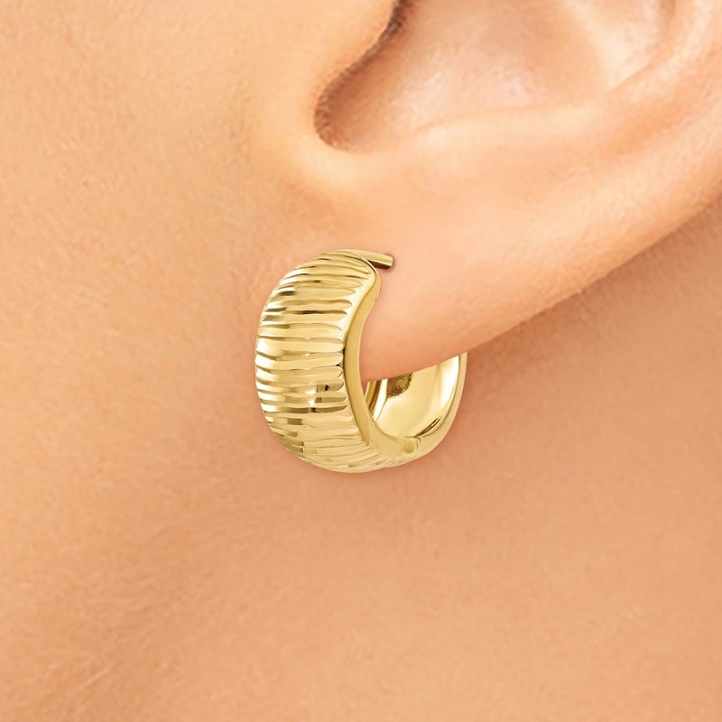 14K Gold Textured and Polished Hinged Hoop Earrings