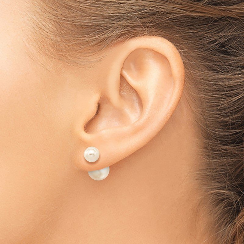 14k 6-7mm and 9-10mm White Round Freshwater Cultured Pearl Screwback Post Earrings