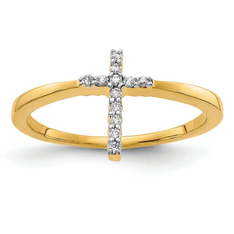14k White Gold Diamond Cross Ring