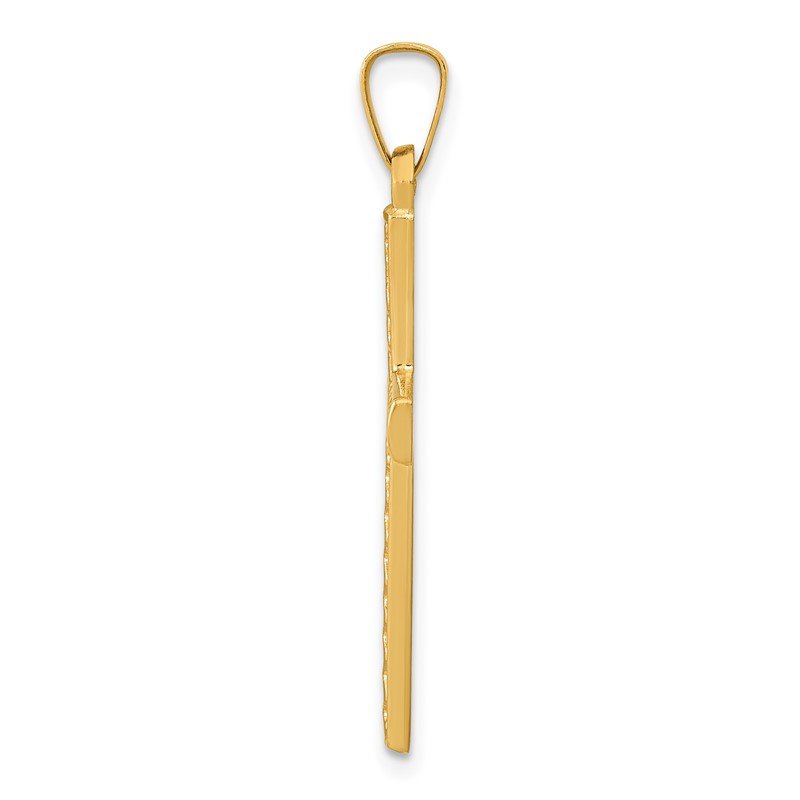 14k Polished Lattice Textured Cross Pendant