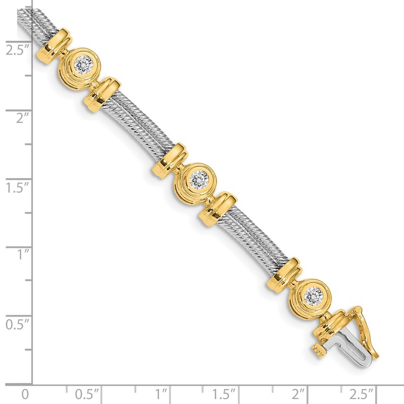 14k Two-tone Complete 1.4 carat Round AAA Diamond Bezel and Twisted Bar 7 inch Bracelet