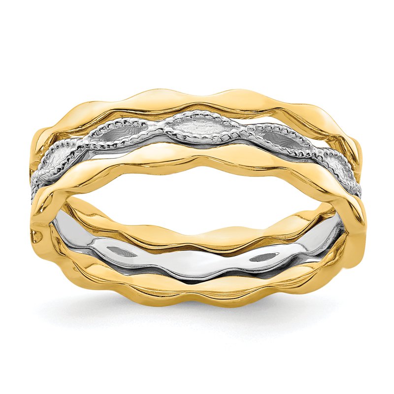 14K Yellow &amp; White Gold Set of 3 Stackable Rings