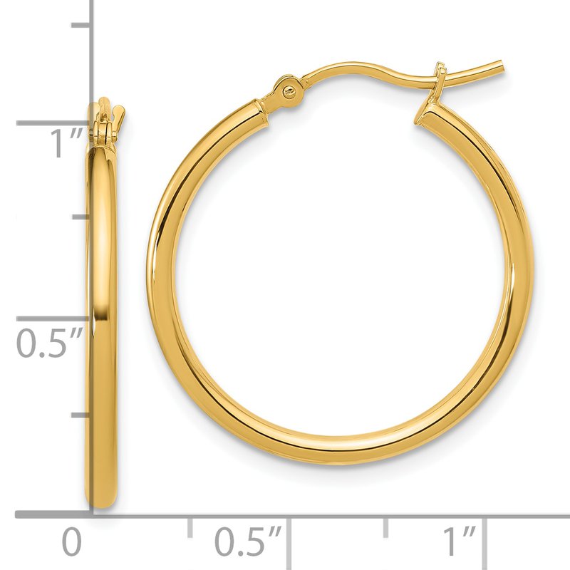 14K 2x25mm Polished Hoop Earrings