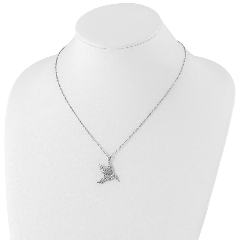 Sterling Silver Rhodium-plated Filigree Brilliant-cut CZ Hummingbird 18 Inch Necklace