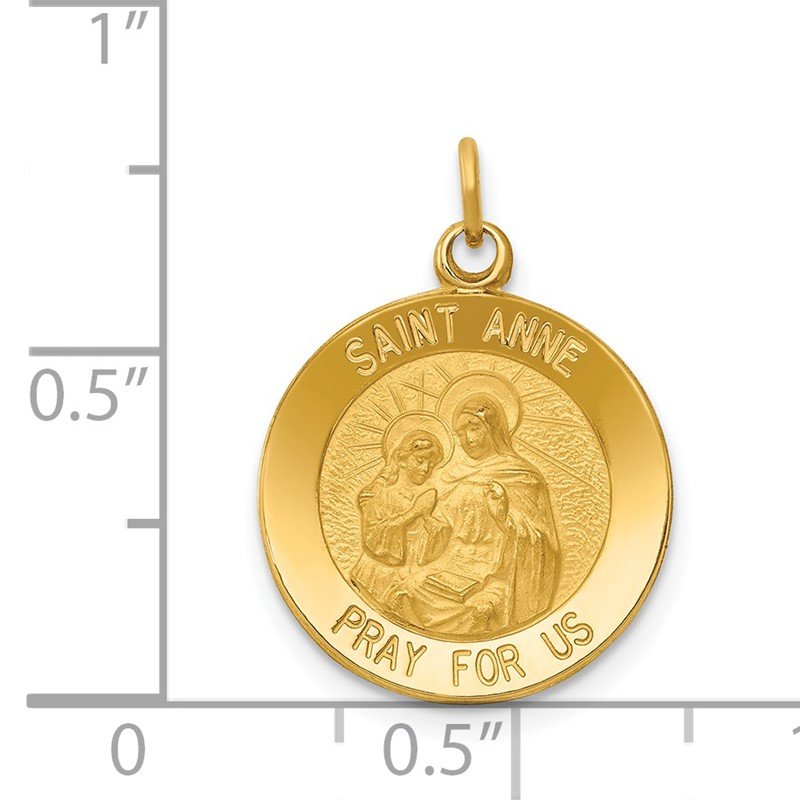 14k Polished and Satin Solid Saint Anne Medal Charm