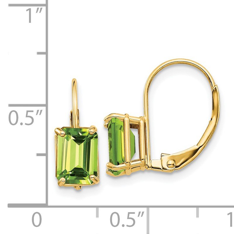14k 7x5mm Emerald-cut Peridot Leverback Earrings