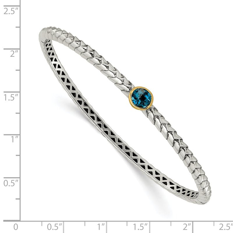 Sterling Silver with 14K Accent London Blue Topaz Hinged Bangle