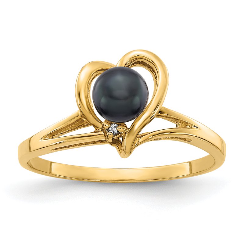 14k 4.5mm Black FW Cultured Pearl VS Diamond ring